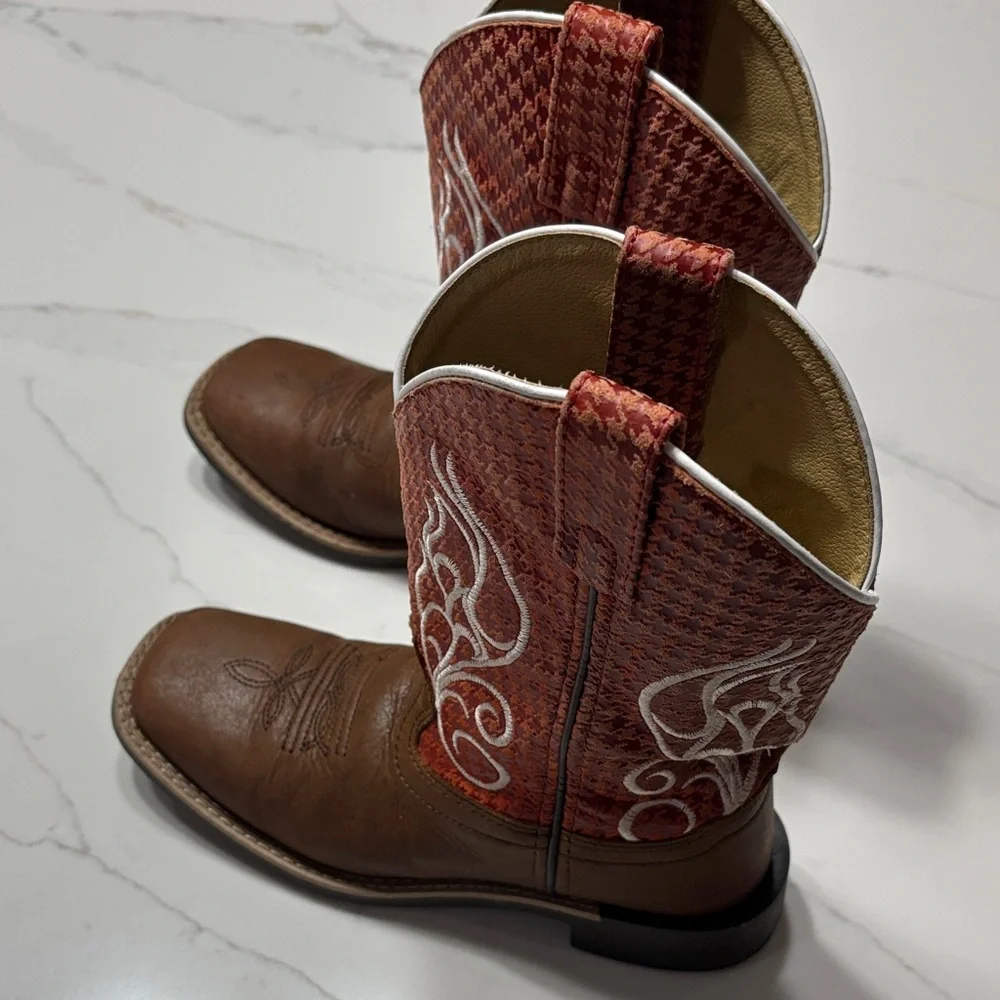 Kids Western Boots in Red and Brown